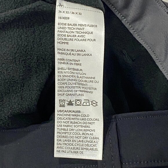 Eddie Bauer Fleece Lined Tech Pants Mens 36 x 32 Black Water Repellent Insulated - Picture 13 of 13